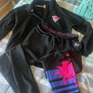 VS pink palm tree sweatsuit